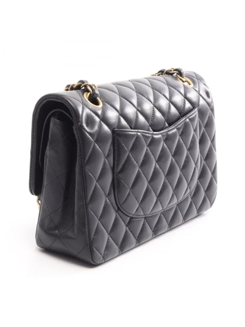 Chanel Shoulder Bag Quilted Egyptian Charm Double Flap Black Lambskin Chain